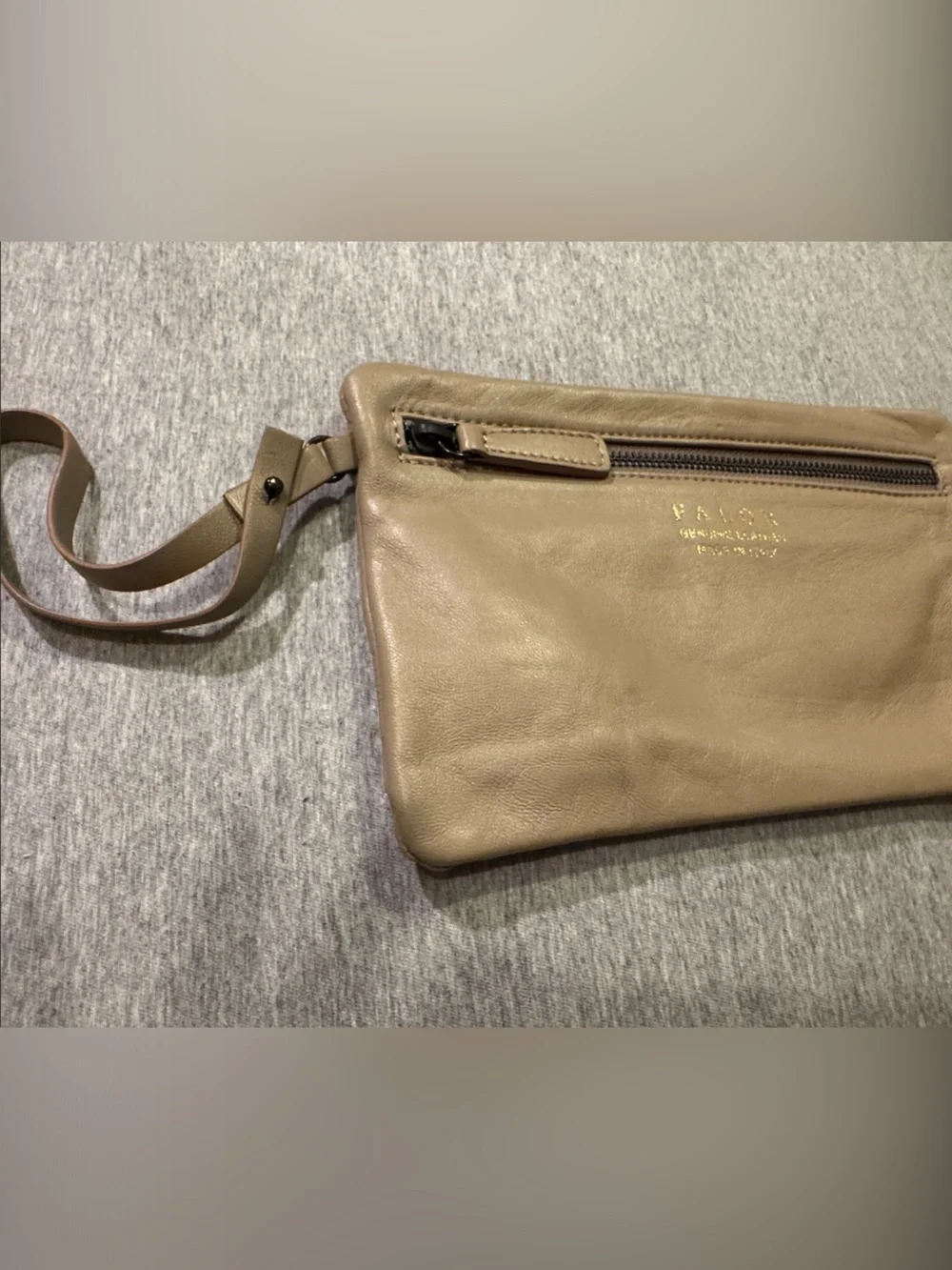 Falor Leather Wristlet Clutch in Taupe made in Italy